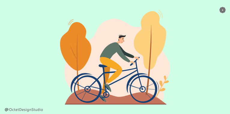 Illustration of a person riding a bicycle.